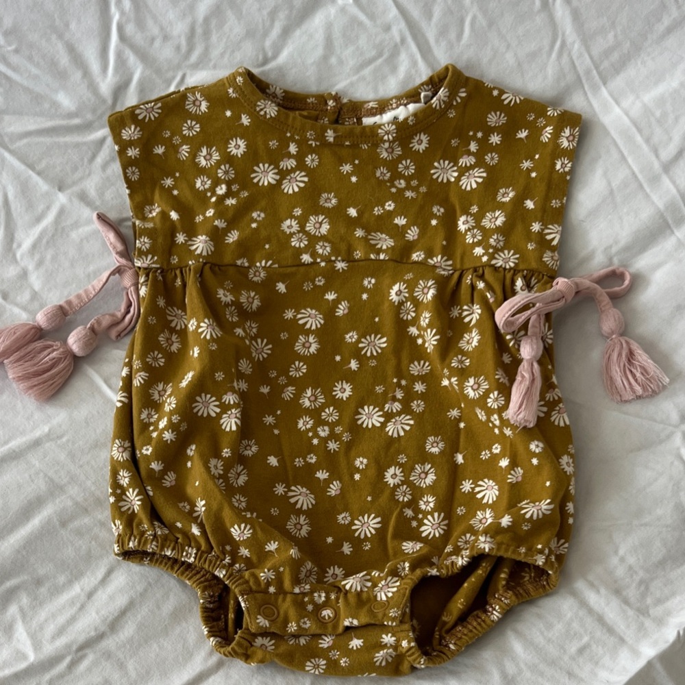 City Mouse Floral Mustard Bodysuit with Tassels 3-6m